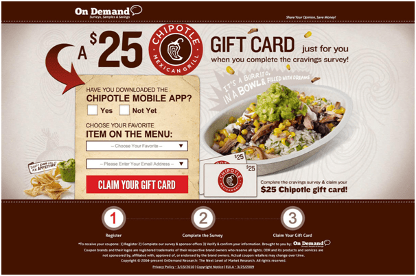 creative lead gen form design on chipotle landing page