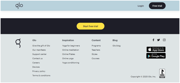 using footer navigation menu on a landing page