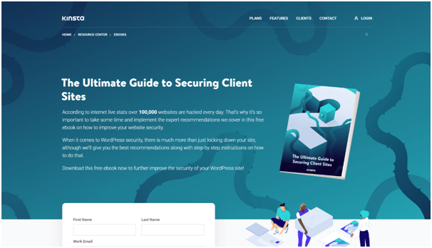 kinsta landing page with e-book offer
