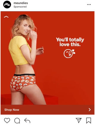 Example: Meundies sponsored ad with Shop Now CTA