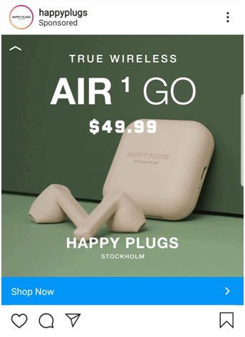 Example: Happy plugs Shop Now CTA