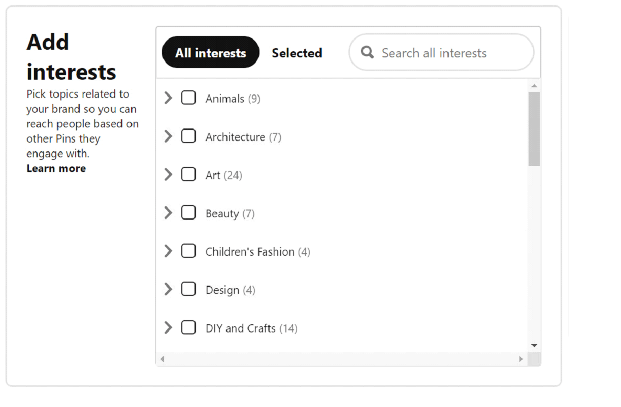 Pinterest interests targeting