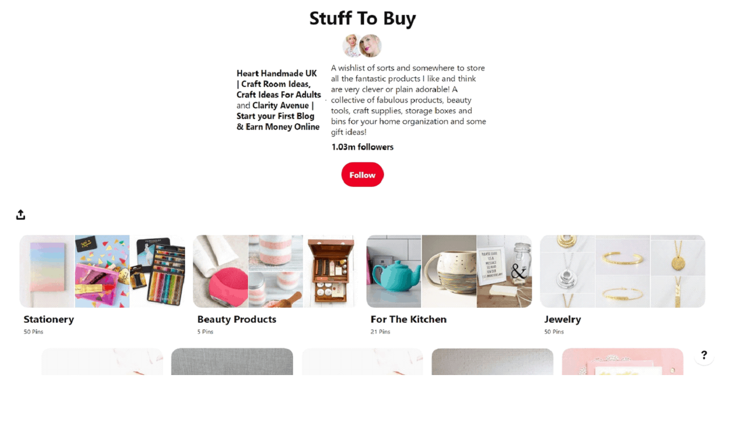 E-commerce showing products on Pinterest