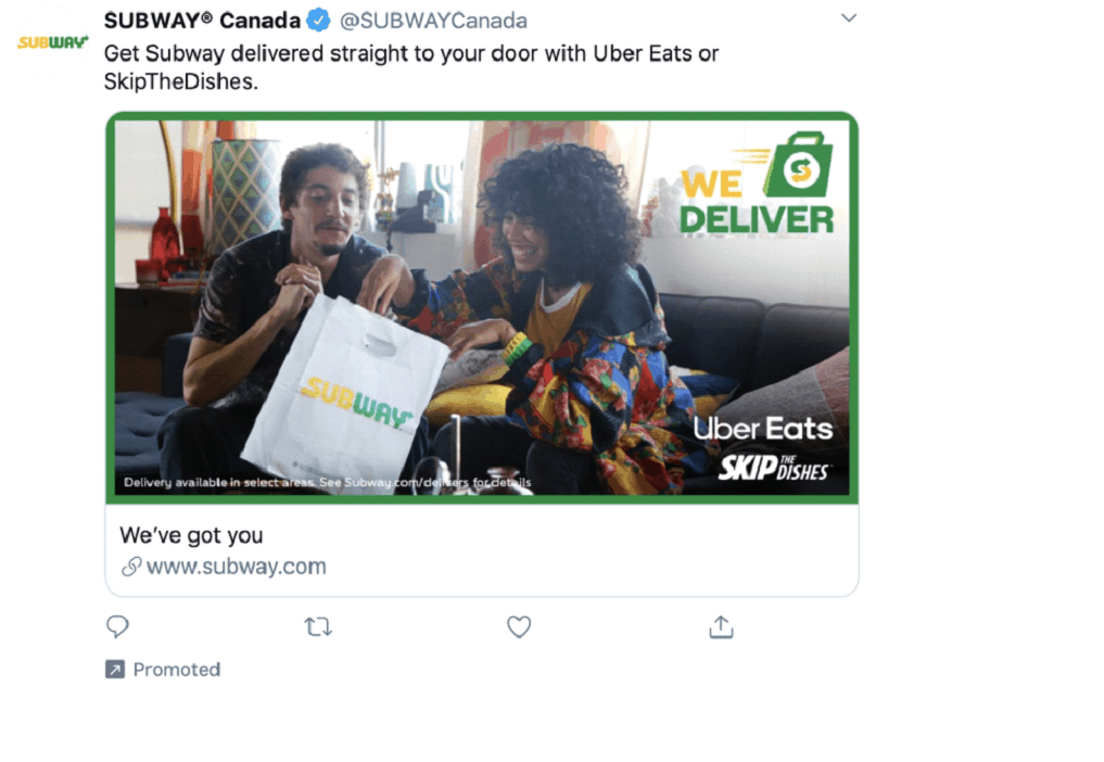 Twitter ad - Subway