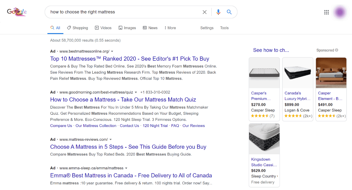 Google ads - Mattress