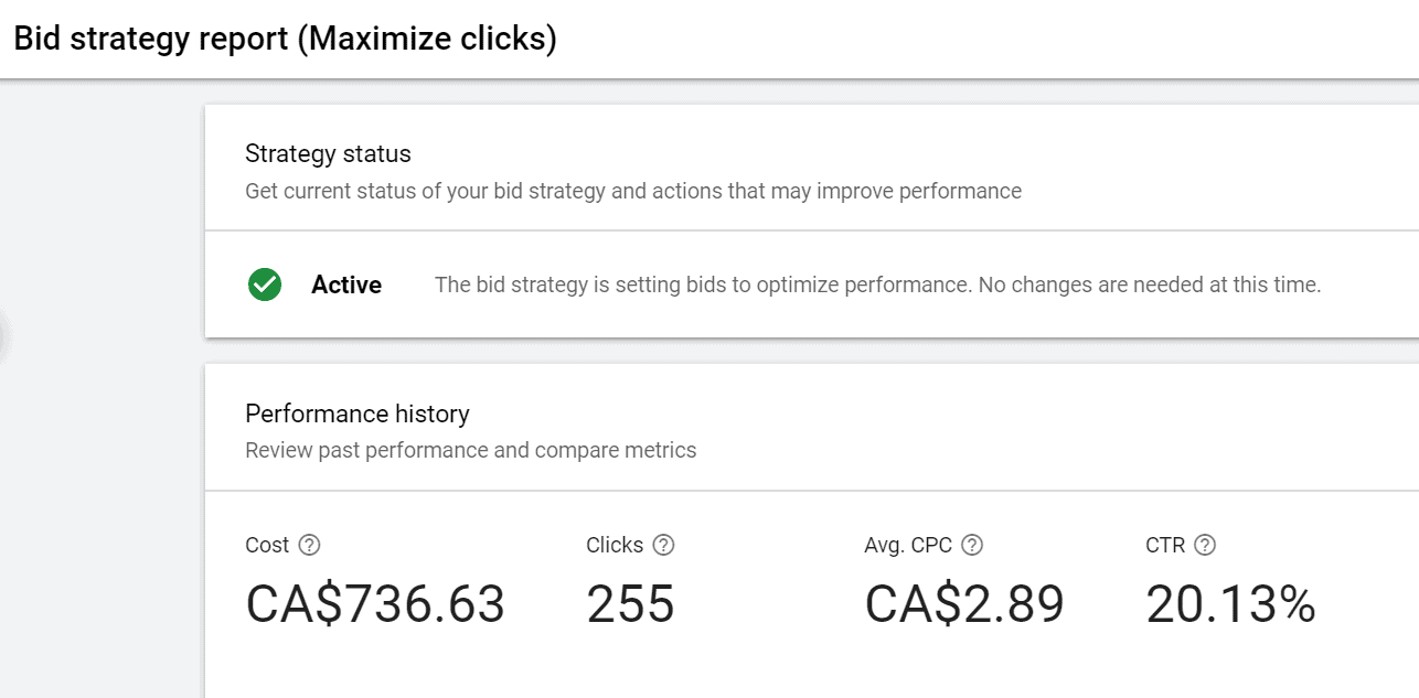 Google Ads - Bid strategy report