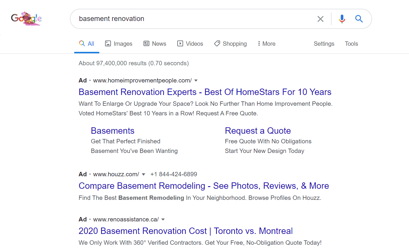 Google ads - basement renovation