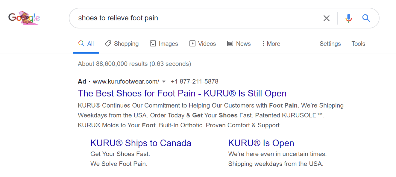 Google ads - shoes to relive foot pain