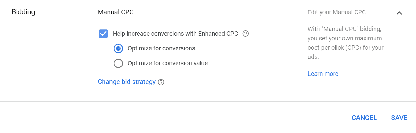 Google ads - Manual CPC bidding