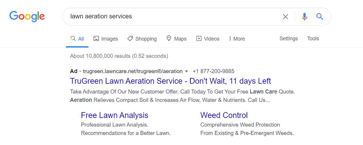 Google ads - lawn aeration services