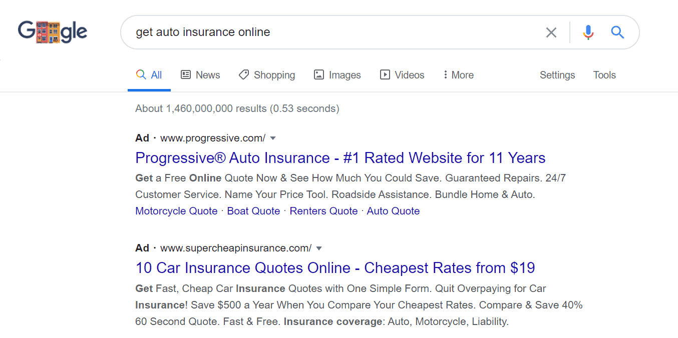 Google ads - get auto insurance online