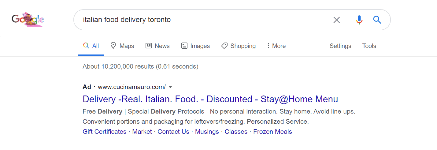 Google ads - italian food delivery toronto