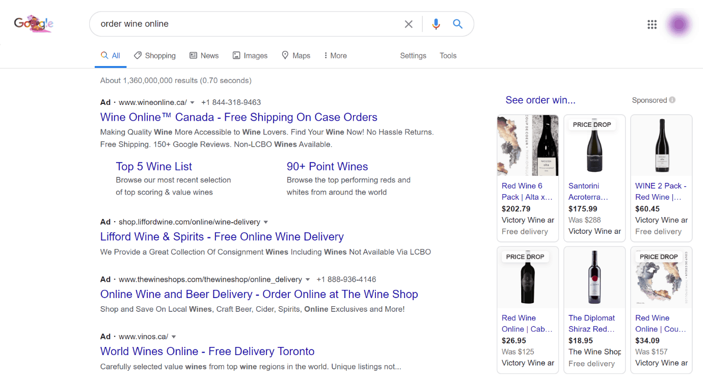 Google ads - order wine online