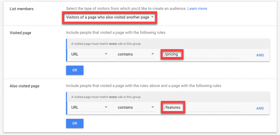 Remarketing - Visitors of a page who also visited another page