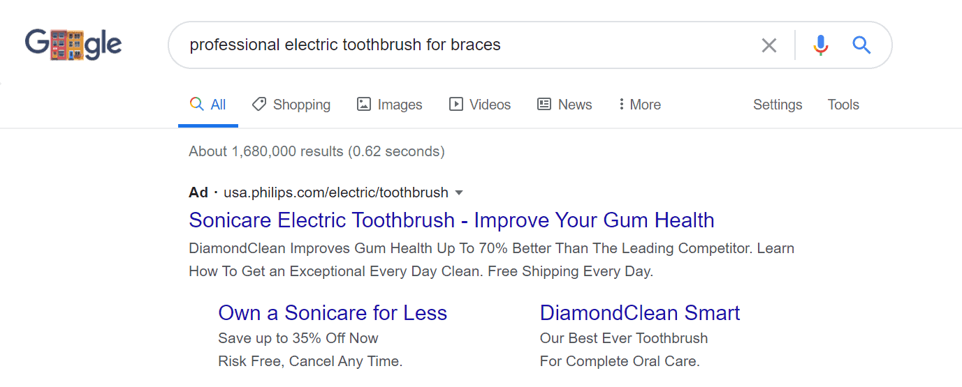 Google ads - professional electric toothbrush for braces