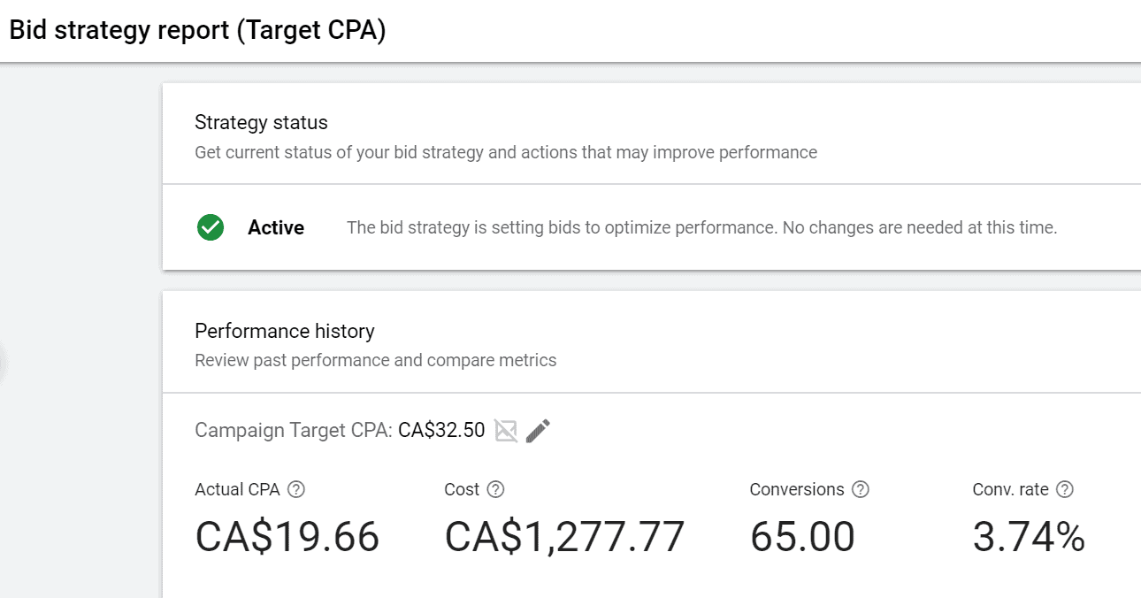 Bid strategy report