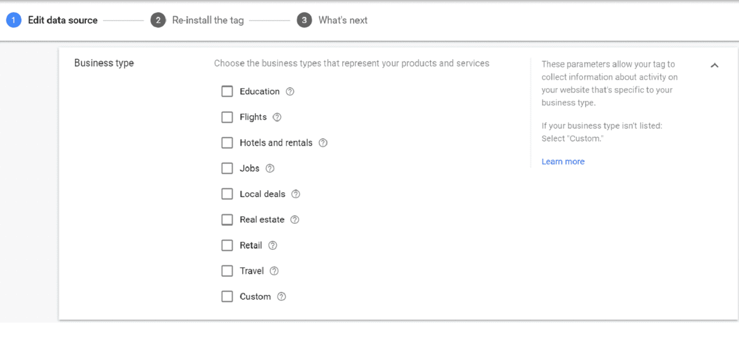 Google Remarketing Tag - Business Type