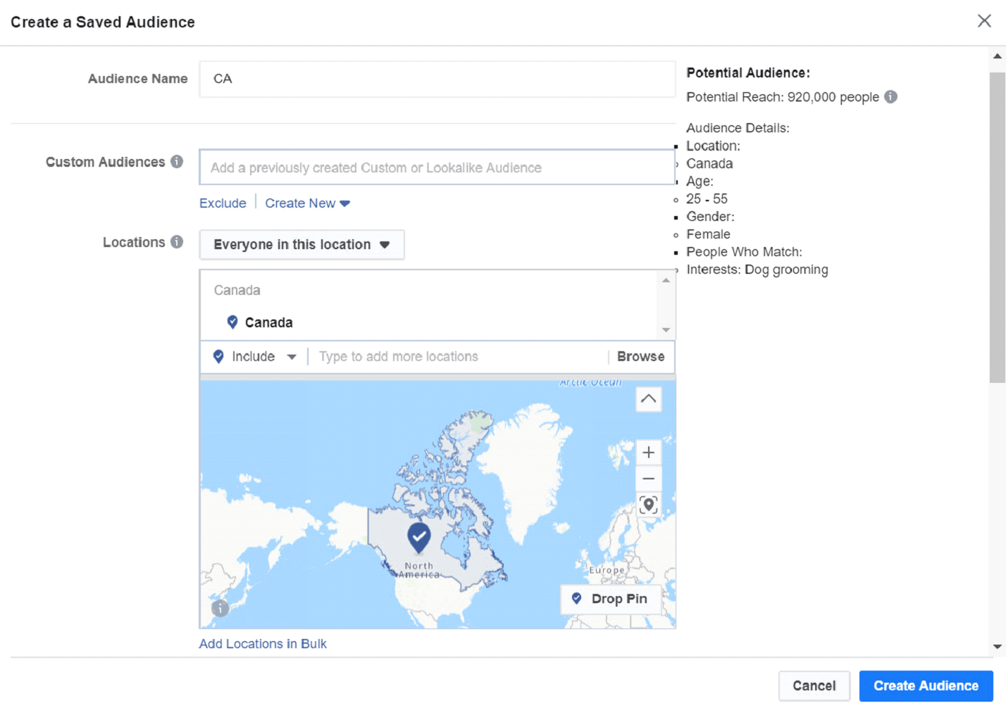 Facebook Create Saved Audience