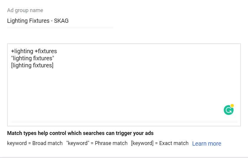 google ads SKAG setup