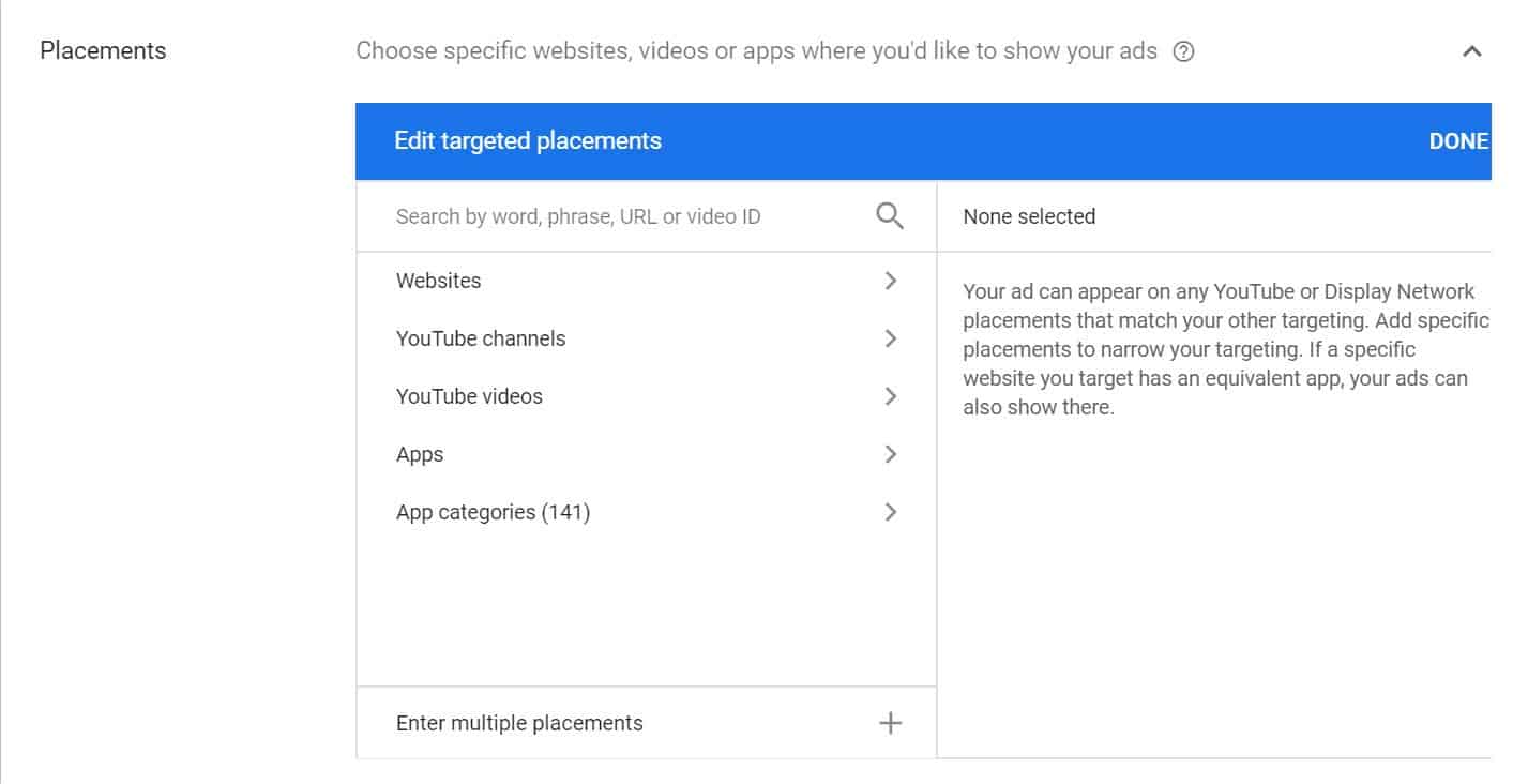 google ads target placements