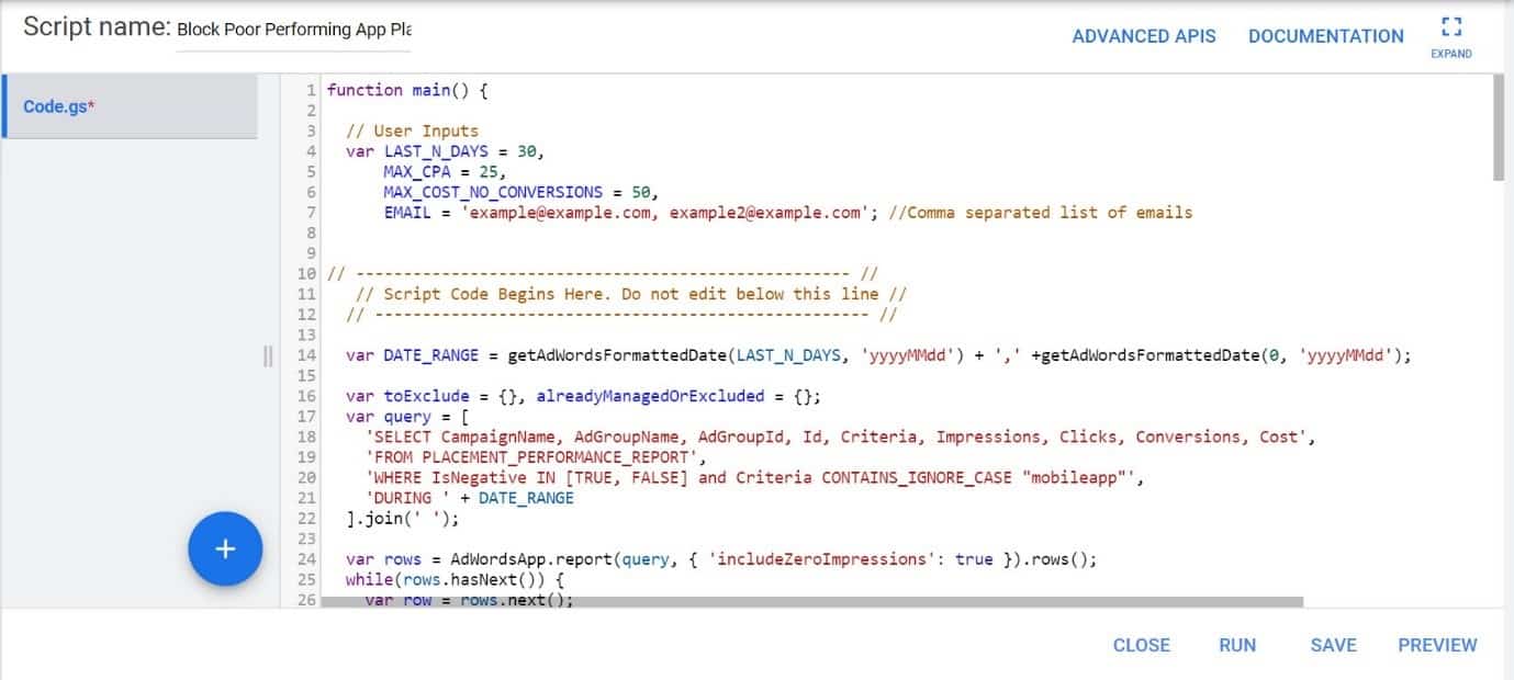 google ads script