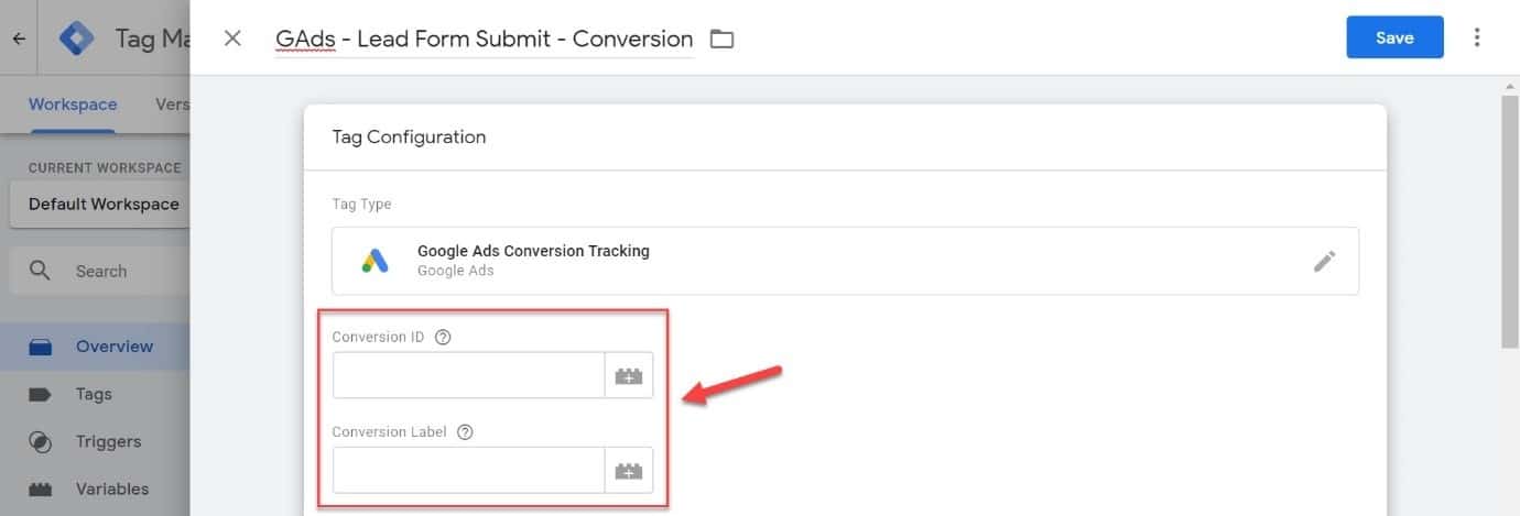 google ads conversion tag setup in GTM