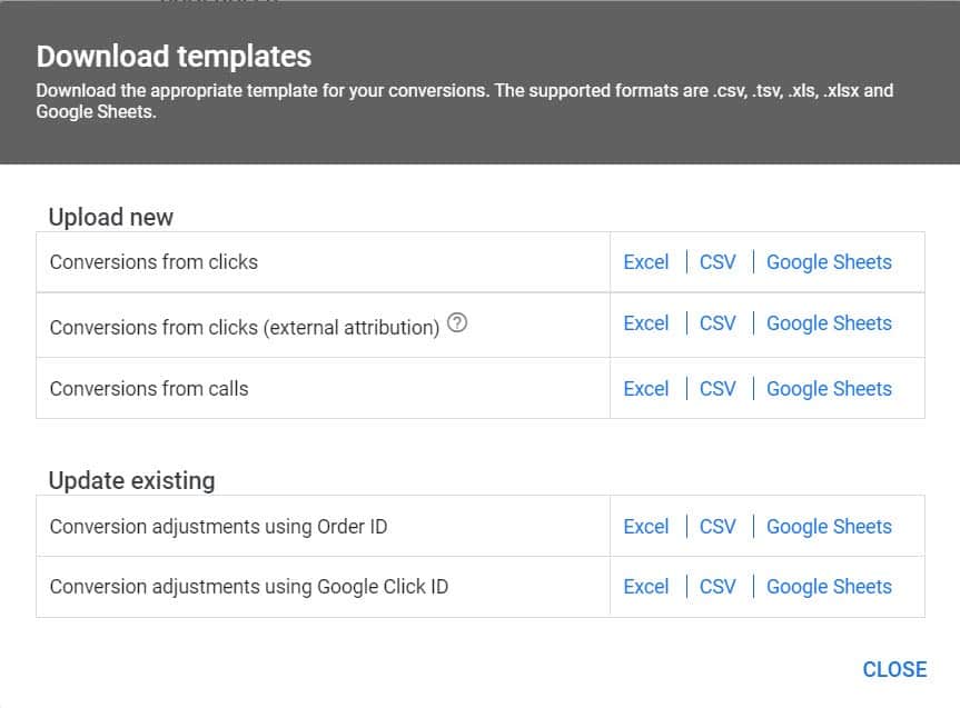 google ads conversion templates