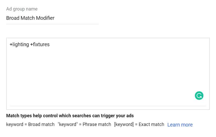 google ads broad match modifier keyword type