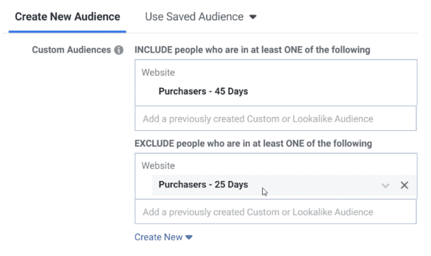 create new audience - facebook ads