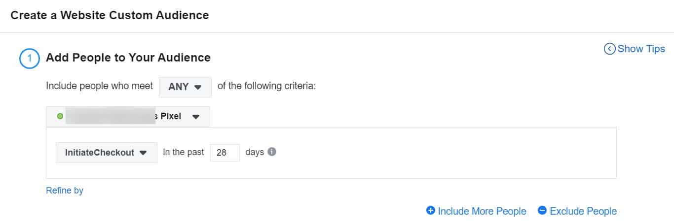 create a website custom audience 28 days setting - facebook ads