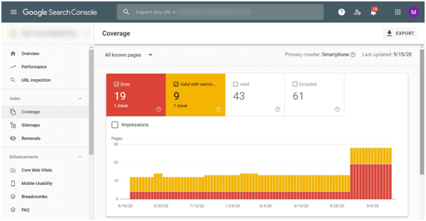 google search console coverage report errors