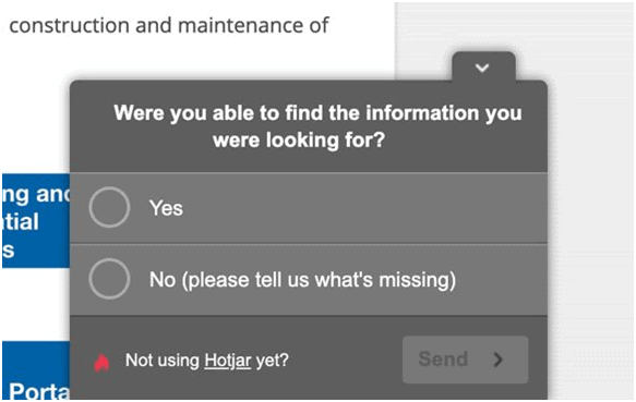 hotjar survey on a website