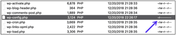 example of permissions via FTP client