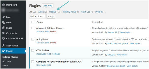 inactive unused plugins
