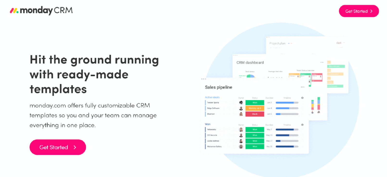 software suite's CRM feature on a separate landing page