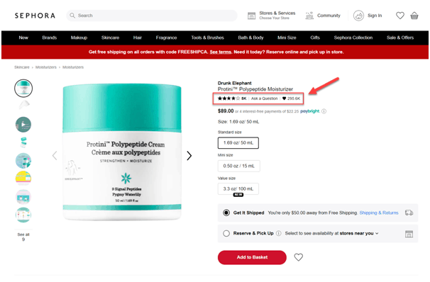 social proof on product pages