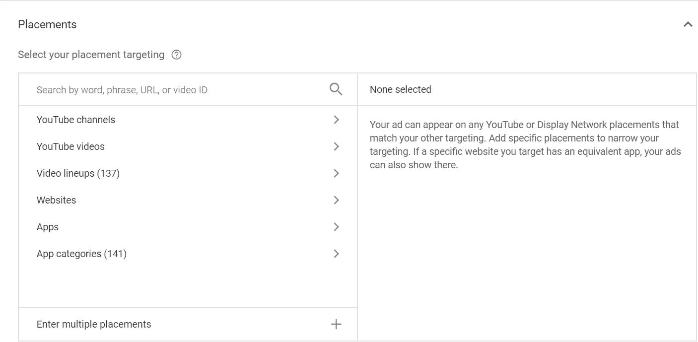 image showing an example of placement targeting in google ads