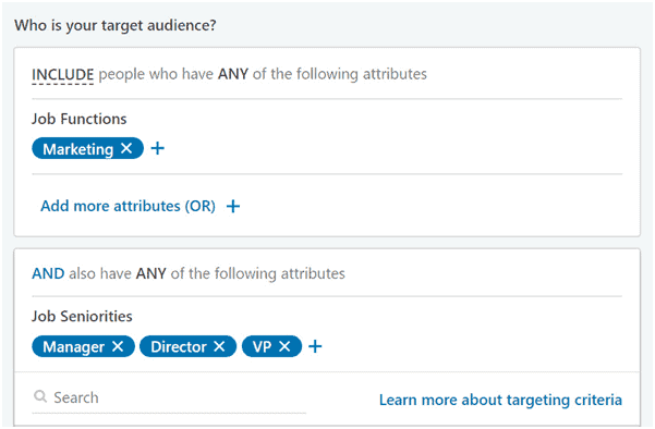 image showing linkedin ads targeting different audiences