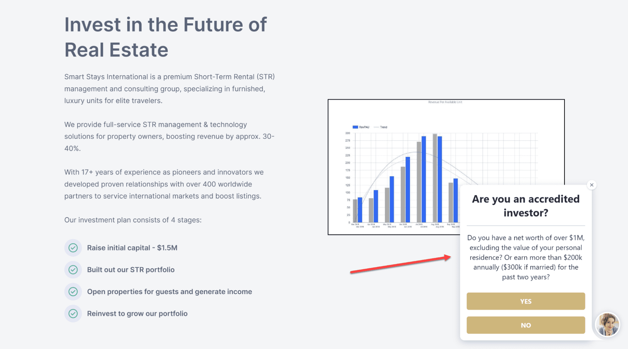 slide-in quiz on a landing page